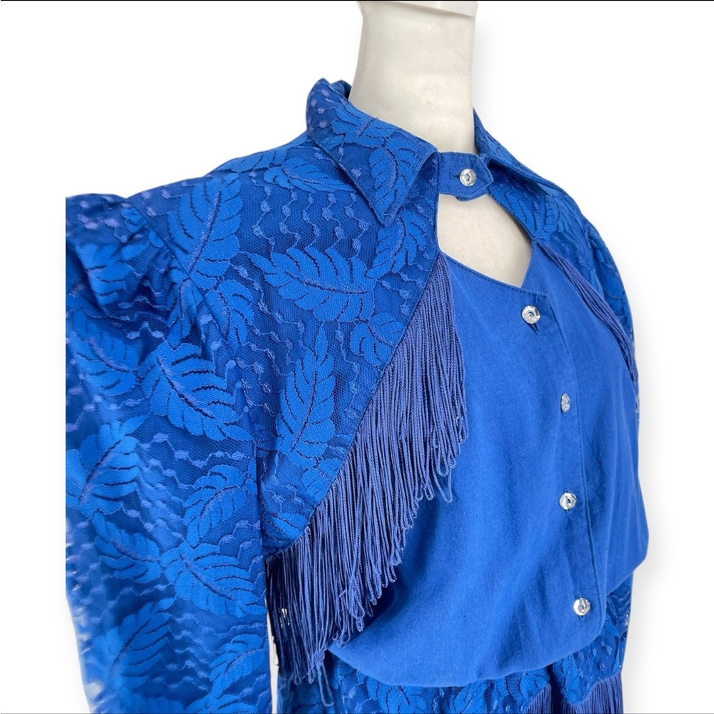 Vintage Blue Western Fringe Dress - Picture 2 of 10